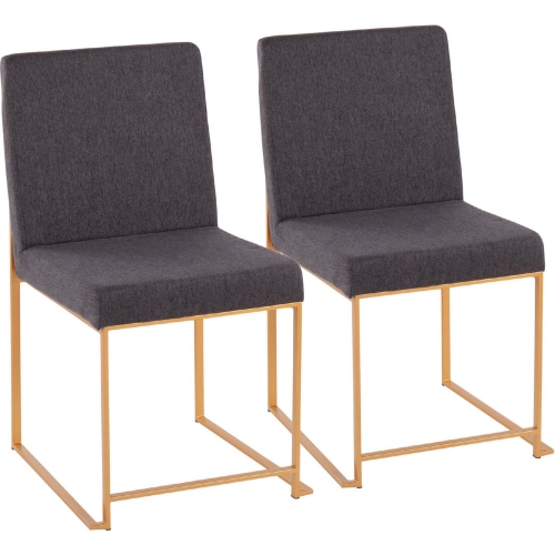 High Back Fuji Dining Chair in Charcoal Gray Fabric & Gold Steel (Set of 2)